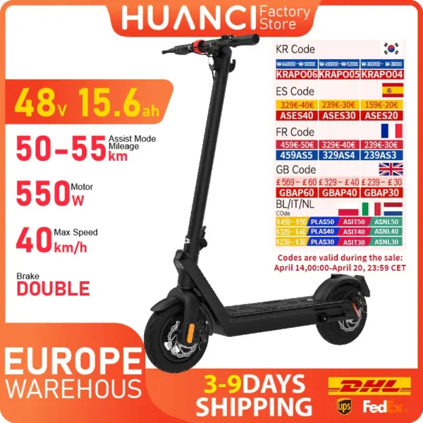 HUANCI X9 Adult Electric Scooter 15.6AH 550W 48V 40KM/H Foldable Electric Kick Scooter 10 Inch E Scooter Electric Skateboard