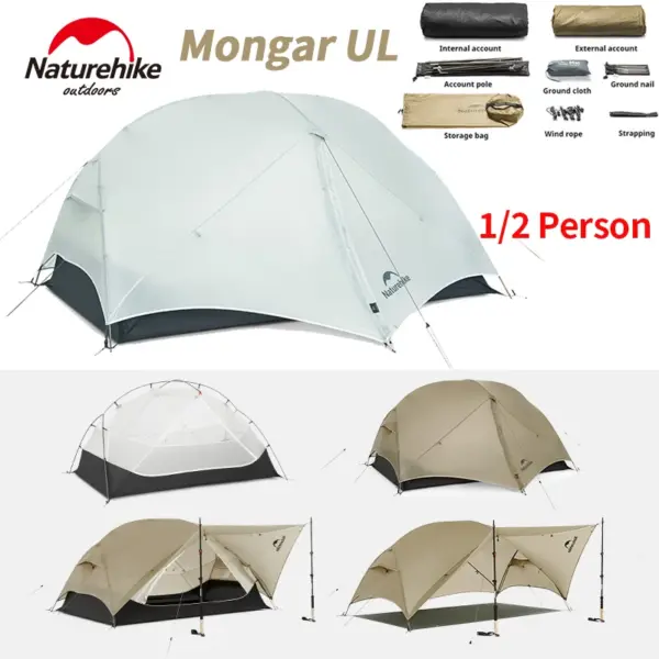 Naturehike 2025 Mongar UL Tent 15D 20D Nylon 1-2 People Waterproof Ultralight Backpacking Camping Hiking Travel Survival Tent