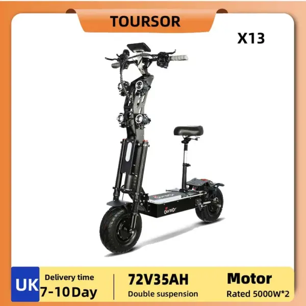 TOURSOR X13 adult electric scooter 5000W*2 motor 72V 35AH Folding electric scooter 13-inch tire mountain electric scooter