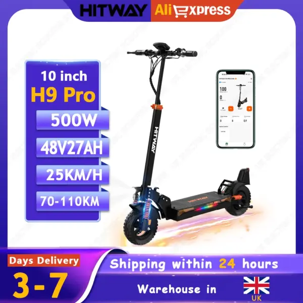 Electric Scooter HITWAY 500W Motor 48V15.6/20.8/27AH Battery APP Control E-Scooter 10 Inch Tires MAX Speed 25KM/H EScooter
