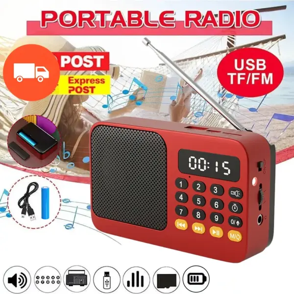 Portable Radio Music Player Handheld Rechargeable Digital FM USB TF MP3 Player Speaker Devices Supplies With LED Display Radio ﻿