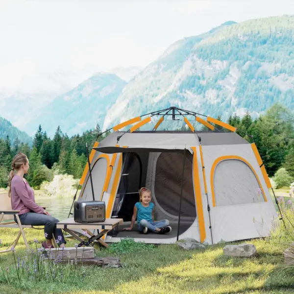 Outsunny Instant Camping Tent, 2/3/4 Person Easy Setup Dome Family Tent with Vestibule, Rainfly, 4 Mesh Windows & 2 Doors