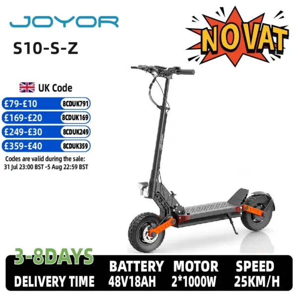 Joyor S10-S-Z Adult E-scooter 1000W*2 Motor 60V18Ah Escooter 10 Inch Off Road Tire Off Road Electric Scooter