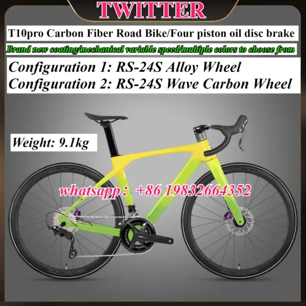 TWITTER T10pro RS-2*12Speed Wind Breaker Race T800 Carbon Fiber Road Bike, Full Inner Route, Hydraulic Oil Disc Brake bicicletas