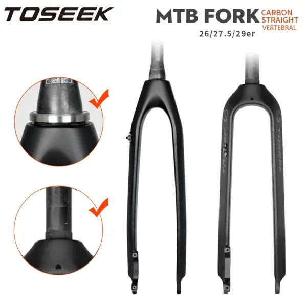 TOSEEK Carbon MTB Fork 26/27.5/29 Mountain Bike Fork Full Carbon MTB Rigid Fork 9*100MM Straight/Tapered Tube Bike Front Forks