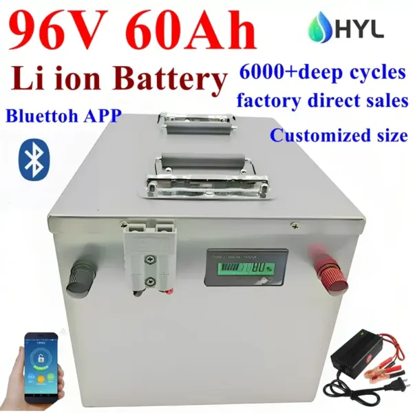 HYL 96v Batterie lithium-ion 96v 60Ah avec chargeur 10A, robot moteur, scooter, vélo, moto,, films, BMS, 5000W, 96V, 60Ah, AGV
