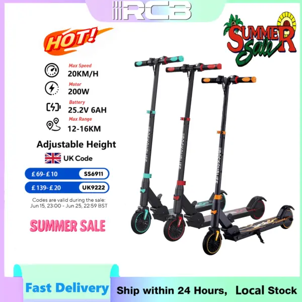 RCB Electric Scooter for Children Aged 8-12-16 Years, Only 7.55KG Foldable Electric Scooters, Two Types of Braking, Max 16 Km