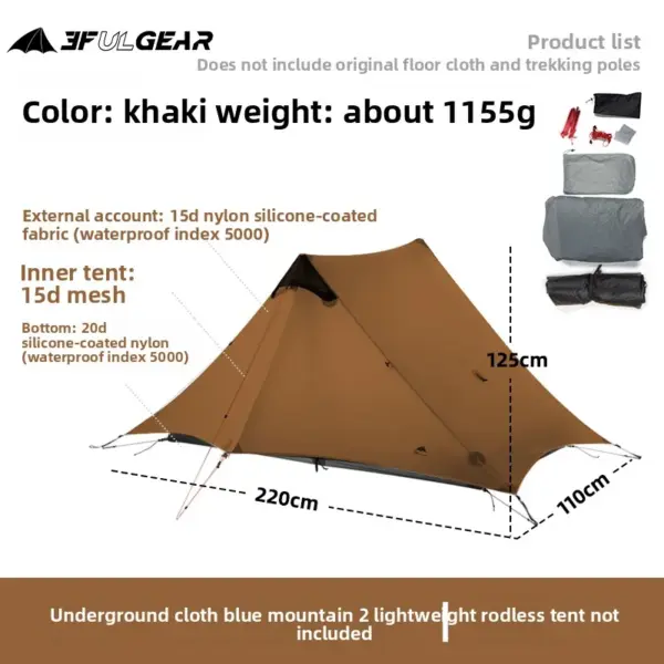 New Version Lanshan 2 1155 Grams 2 Side 20D Silnylon LightWeight 2 Person 3 and 4 Season Backpacking Camping Tent Rodless Design
