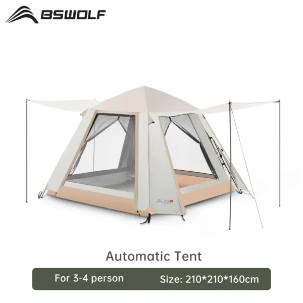 BSWOLF Automatic Tent Double Layers 3-4 Person Waterproof Camping Tent Easy One-touch Tent Large Hall for Sun Shelter,Travel