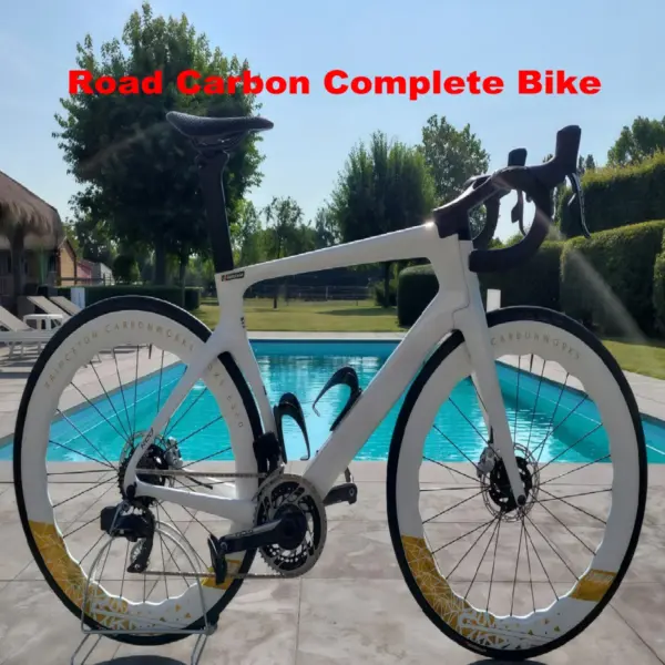 Custom White Road Carbon Complete Full Bike Bicycle with R7020 or Di2 Groupset Princeton 6560 Gold Wheelset