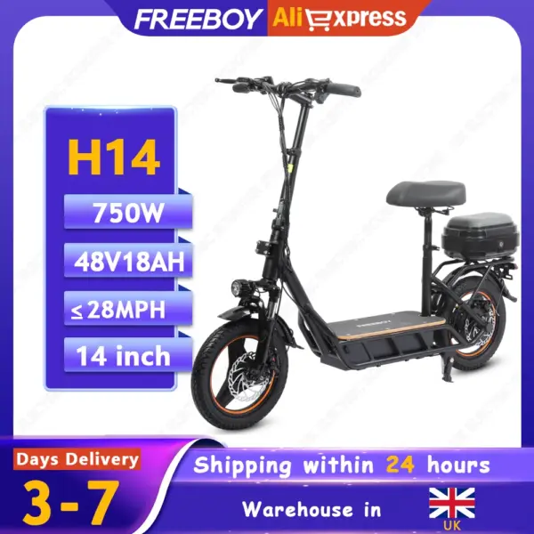 Electric Scooter 750W Motor 48V18AH Battery 14 Inch Tire E-Scooters With Savings Shopping Box MAX Speed 28MPH EScooters