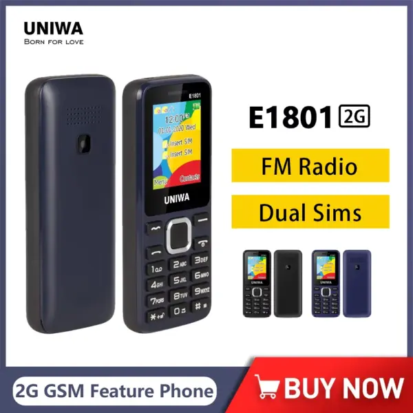 UNIWA E1801 Feature Phone with 1.77 Inch Display 800mAh Battery Dual SIM FM Radio Cell Phone for Elder Man Support TF Expansion