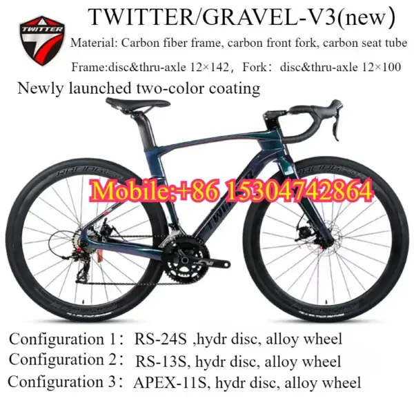 TWITTER 2025 GRAVEL-V3 new 700C off-road gravel carbon fiber road bicycle hydraulic oil disc brake mechanical transmission