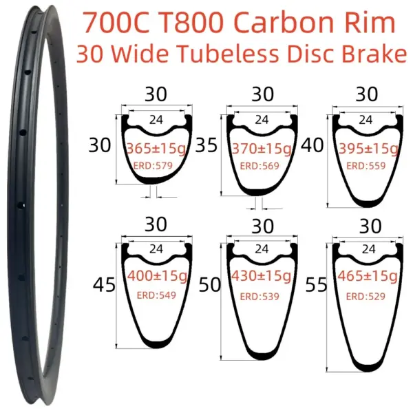 700C Carbon Rims 28/30/36mm Wide 30/35/40/45/50/55/60mm Depth Tubeless Disc Brake Super Light Road Bike Carbon Rims