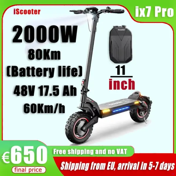 iscooter IX7 pro Off-road electric scooters 2000W Motor 50Miles Long Range 17.5AH Battery 38MPH 330Lbs Load Max Load escooter