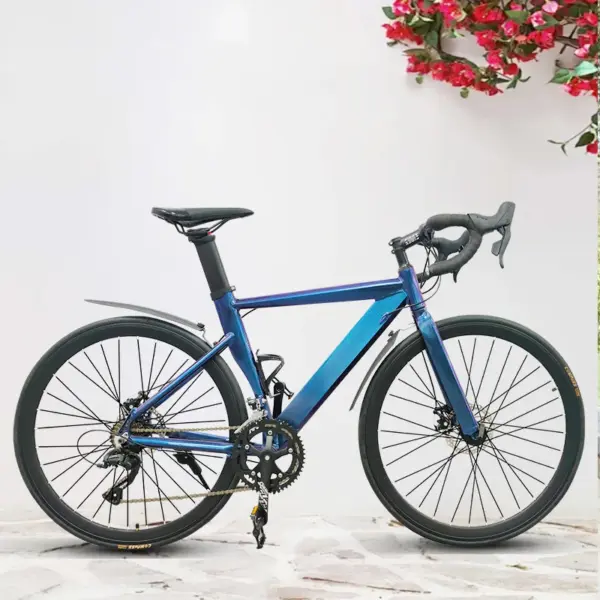 Dual Disc Brake Road Bike 20-Speed racing Bicycle 52cm Blue/Purple Aluminum Alloy Frame for Enhanced Cycling Experience