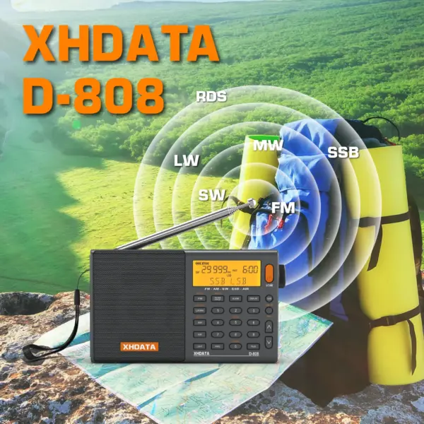 XHDATA D-808 Portable Radio AM/FM/SW/MW/LW SSB AIR RDS Radio Speaker with LCD Display Alarm Clock Stereo Radio D808