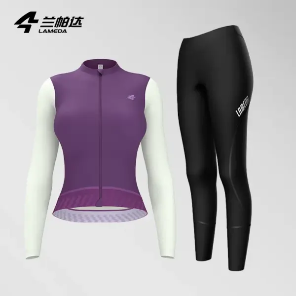 LAMEDA Women's Cycling Set Long Sleeve Autumn Sports Outfit for Bicycle Riding UV Protection Quick-Dry Stylish Road Bike Apparel