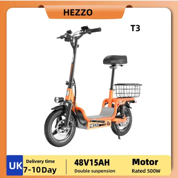 HEZZO T3 Adult Electric Scooter with Seat 500W Motor 48V15AH Folding Electric Scooter 14 Inch Tire City Highway Electric Scooter