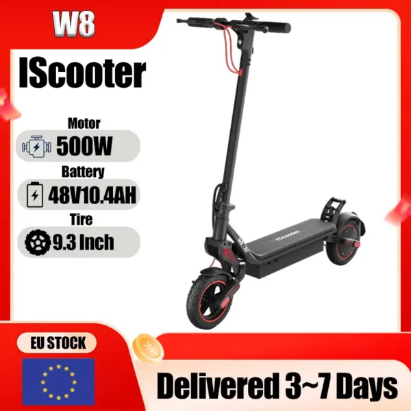 E-Scooter IScooter W8 500W Motor 48V10.4AH Battery Electric Scooter APP Connection Program Foldable Off-road 9 inch E-Scooters