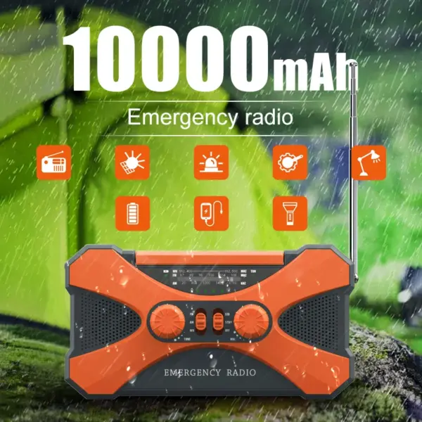 10000mAh Emergency Radio, Solar Hand Crank Radio, Portable AM/FM/NOAA Weather Radio with Cell Phone Charger, LED Flashlight
