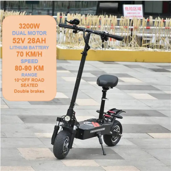 Fast Delivery 3200W Dual Motor Escooter 52V 28ah 33ah Powerful Fat tire 10inch folding adult cheap electric scooter with seat
