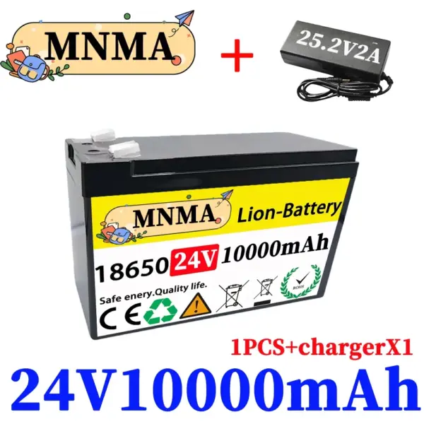 24V 10Ah Lithium Rechargeable LiFePO4 Battery Deep Cycle for Solar Power,UPS,Scooters,Power Wheels,Fish Finder,Built-in BMS