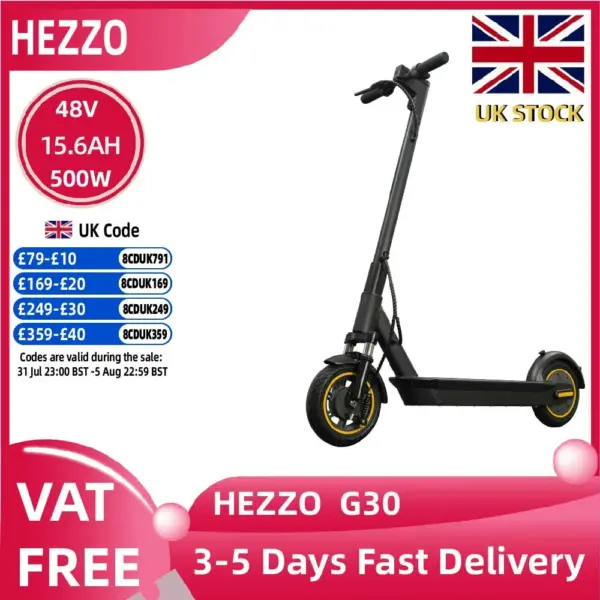 HEZZO G30 Electric Scooter for Adults 500W Motor 36V 15.6AH Folding Escooter 10 inch Tire City E-scooter