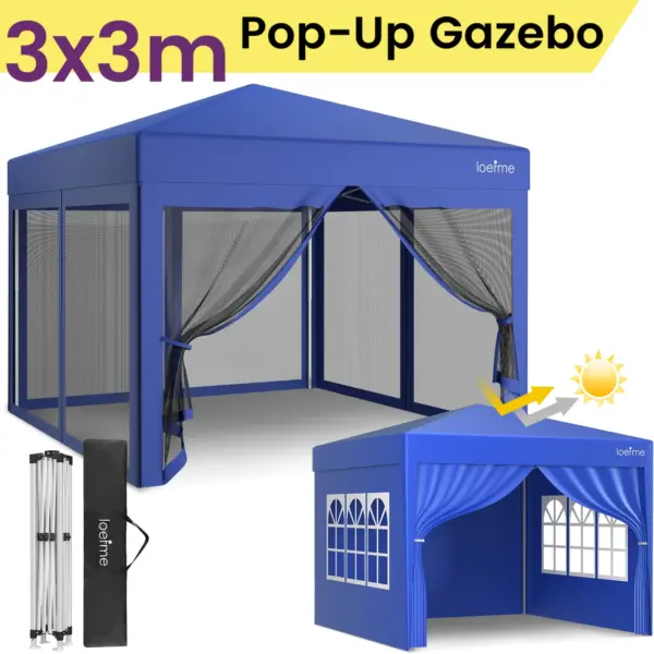 Loefme Outdoor 4-6P Camping Tent Travel Family Picnic Park Quick Automatic Open Beach Tent Sun Shade 2.5m/3x3m Mosquito Net Tent