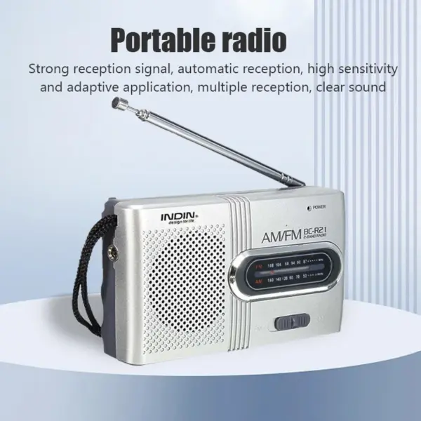 BC-R21 Portable AM FM Radio Receiver Player Built-in Speaker with a Standard 3.5MM Headphones Handheld Lightweight Ultra Thin