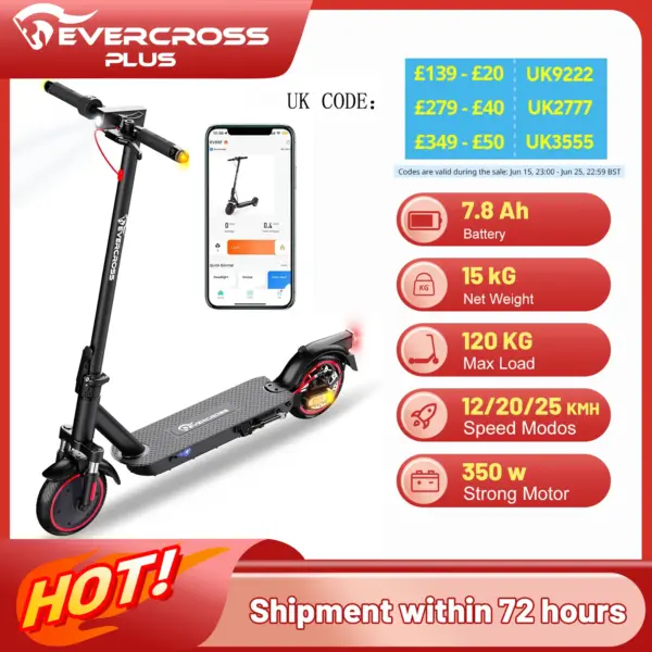 EVERCROSS PLUS EV85F Electric Scooter for Adults, Foldable 8.5", 350W Motor, 7.8AH Battery, Dual Brakes & Suspension