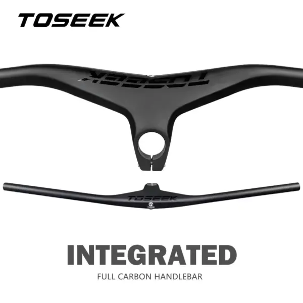 TOSEEK MTB Bicycle Handlebar and Stem -17 Degrees Carbon Fibre Integrated Handlebar Mountain Bike Parts 28.6mm Matte Black
