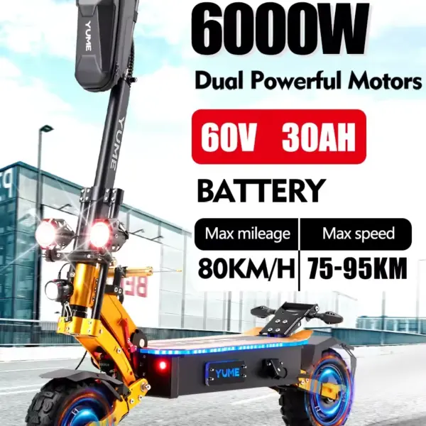 YUMI X11 6000W Dual Motor 60V 30AH Electric Scooter Max Speed 85-95km/h 11 Inch Tyres Lcd Display Range 100km Foldable Escooter