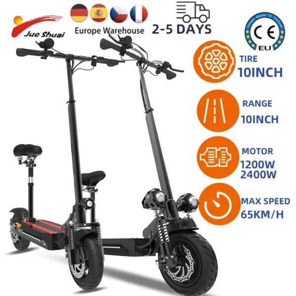 Electric Scooter with Seat for Adults, Dual Motor and Dual Suspensions, Top Speed, Removable Seat, 1000W, 2400W, 65 km/h