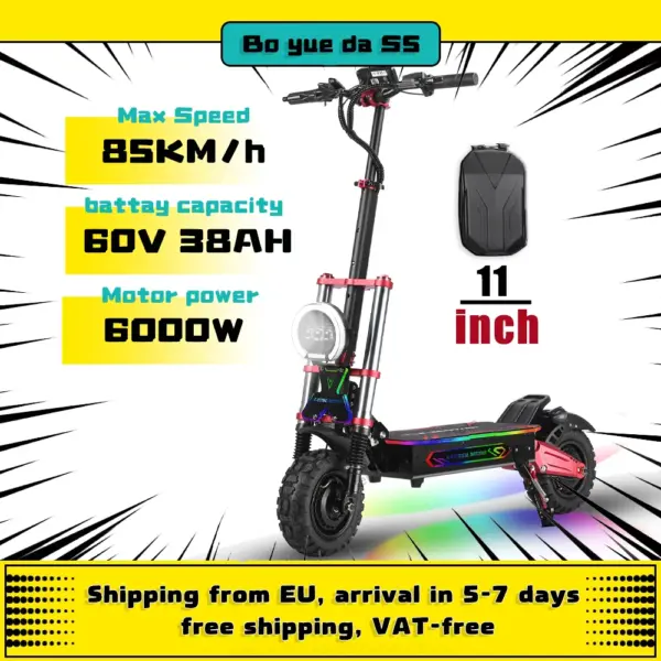 BOYUEDA S5 Electric Scooter 6000W Motor 60V38AH Battery 120KM Range 85KM/H Speed NFC Smart App RGB lights Off-road E Scooters