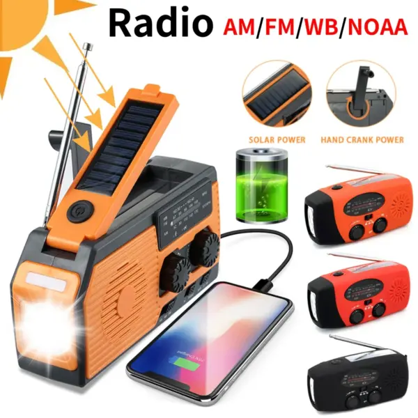 Solar Power Hand Crank Radio AM/FM/WB NOAA Weather Multifunctional Radio LED Flashlight Power Bank for Outdoor Camping Hiking