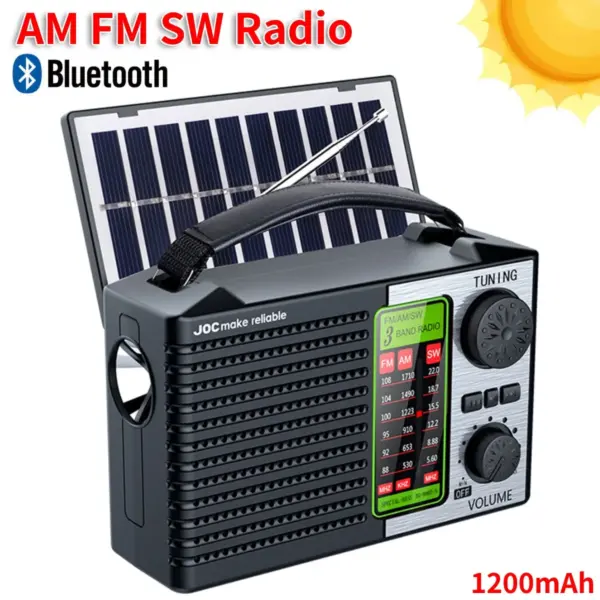 Solar Radio Battery Operated Radio Bluetooth Speaker Portable AM FM SW Radio Emergency Radio LED Flashlight for Outdoor Camping