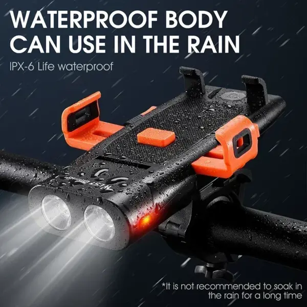 5 IN 1 LED Bike Lamp Front Horn Light Phone Holder Bell Power Bank MTB Bike Flashlight USB Rechargeable Cycling Accessories