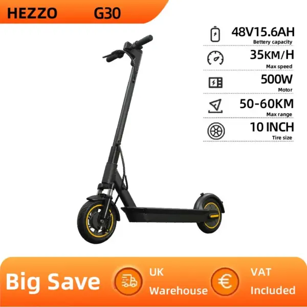 HEZZO G30 Electric Scooter for Adults 500W Motor 36V 15.6AH Folding Escooter 10 inch Tire City E-scooter