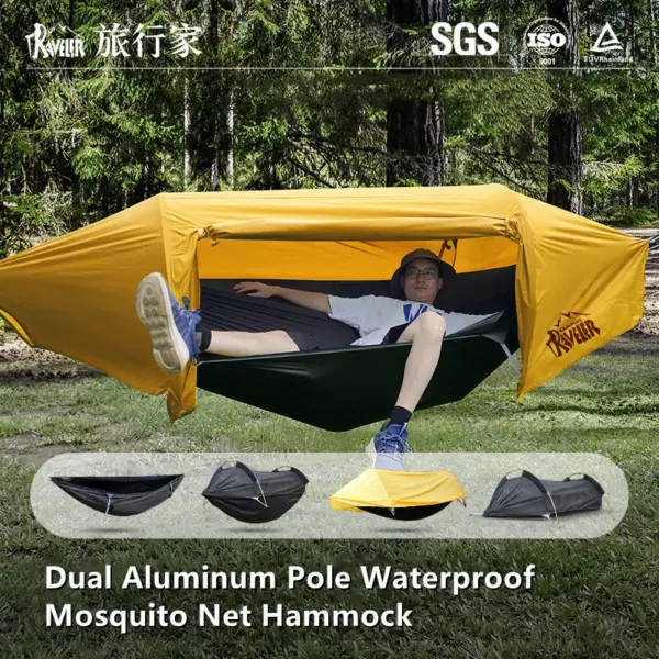 All-in-One Tunnel Mosquito Net + Hammock + Waterproof Rainfly - Tree Tent for Solo Waterproof & Bug-Proof Hiking Camping
