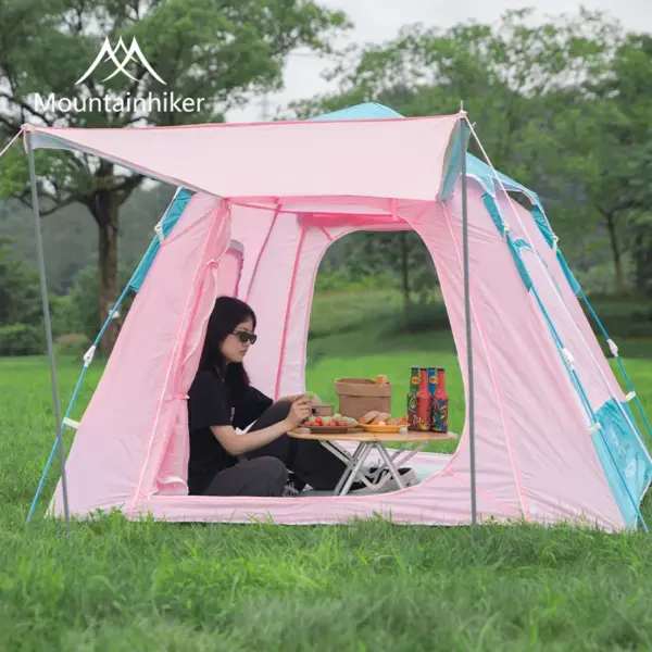 MOUNTAINHIKER 3-4 Person Outdoor Camping Tent Quick Opening Automatic Beach Tent Park Picnic Waterproof Anti-UV Shade Pink Tent