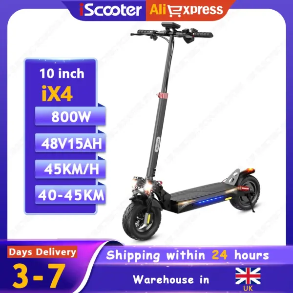 iScooter iX4 Electric Scooter 800W Motor 48V 15Ah 40-45km Range 45km/h Speed Dual Disc Brake Foldable Off-Road EScooter With App