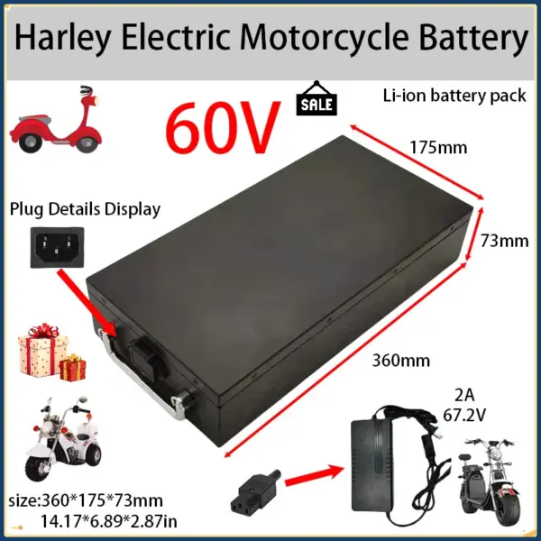 60V 20Ah-60Ah Electric motorcycle Li-ion Battery Pack 2000W for Harley two wheel foldable Citycoco electric scooter,Free Charger