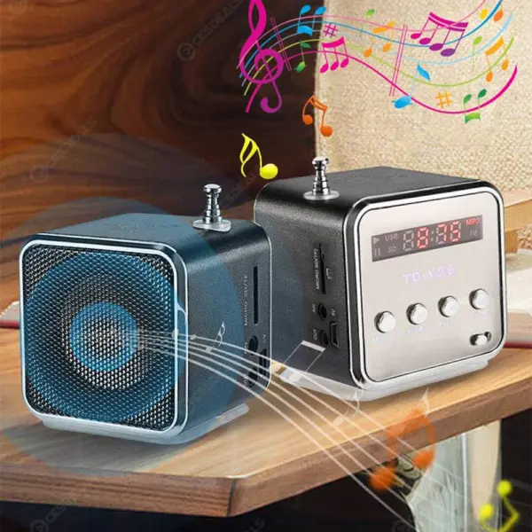 Portable TD-V26 Digital FM Radio Wireless Speaker Mini FM Radio Receiver LCD Display Stereo Loudspeaker Support SD/TF Card