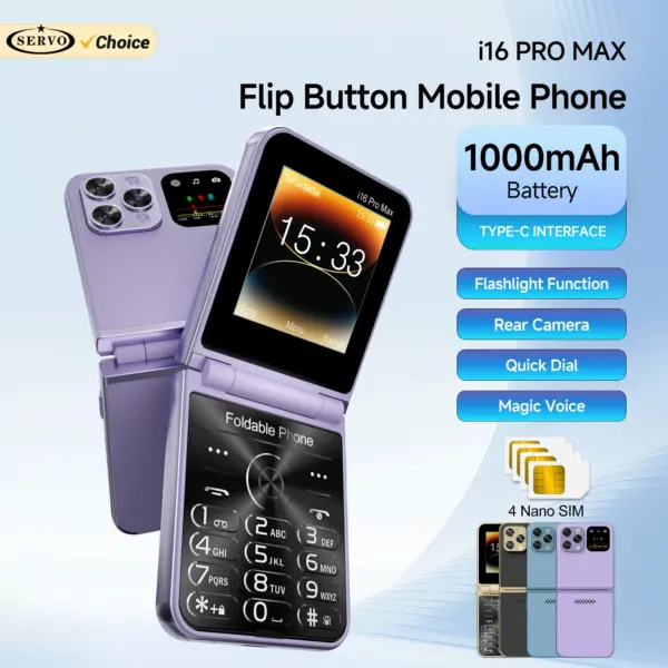 SERVO i16 PRO MAX Flip Mobile Phone 4 SIM Standby Speed Dial Magic Voice Flashlight Call Recording 2G GSM Button Fold Cellphones