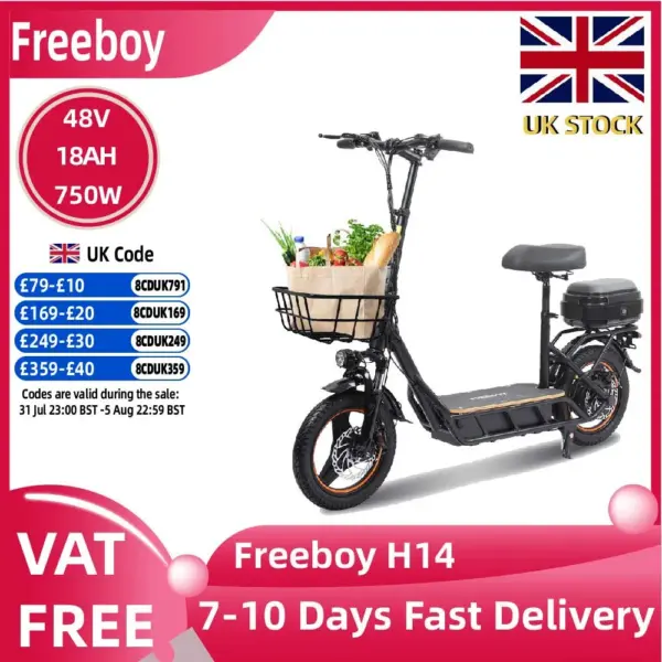 FREEBOY H14 Adult Foldable Escooter 750W Electric Scooter 48V18AH Battery Electric Skateboard 14 Inch Tire E-Scooter