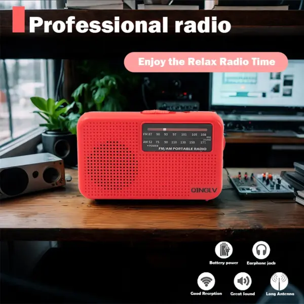 AM/FM portable radio with high sensitivity and high sound quality, uses durable No. 7 batteries, built-in high quality