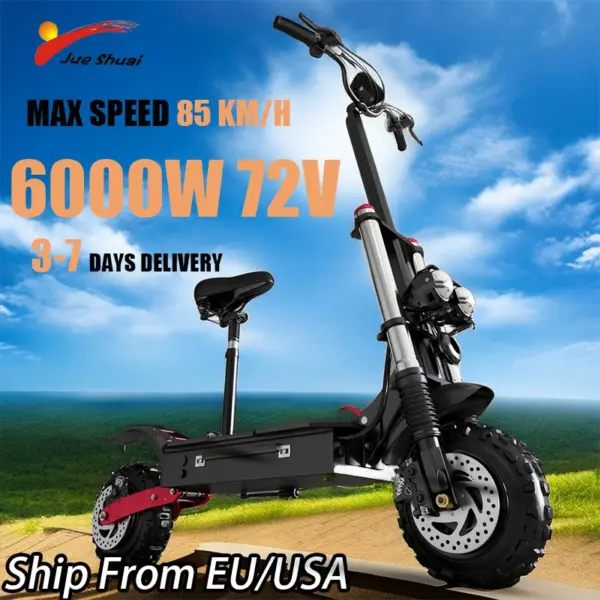 [6 Types ]Electric Scooter for Adults Single/Dual Motors Max6000W 85KM/H 72V 30Ah Battery 100KM Range 11" Tubeless Off-Road Tire