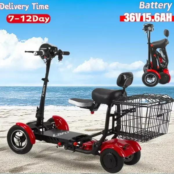 4 Wheels Lightweight Scooter Handicapped Mobility Scooter 500W Brushless Motor Folding Electric Scooter for Elderly