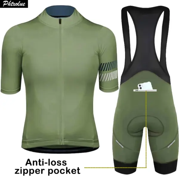 Phtxolue Cycling Jersey Set Men Anti-Loss Zipper Women Cycling Set Clothing Pro Bike Clothes Anti-UV MTB Bicycle Wear Suit Kit